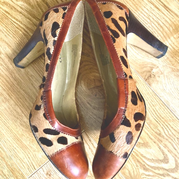 FRANCO SARTO Leopard Print Pony Hair Pumps w Leather Toe Cap & Heel Back size 9 - Picture 6 of 8